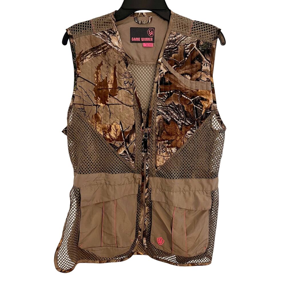 Game Winner Vest Hunting Womens Size XL 2XL Camo Pink Mesh Zip Pockets Birds